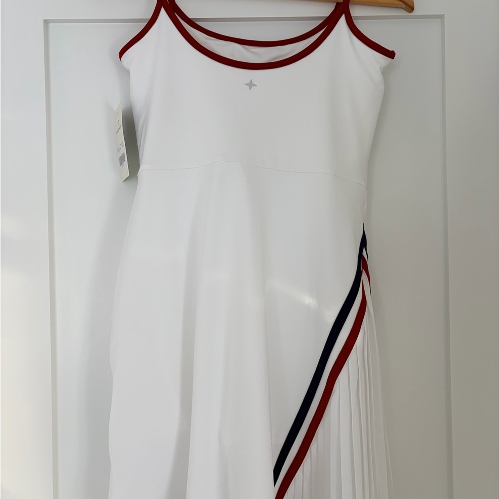 NWT Cleo Performance Jersey White Tennis Dress with Red and Blue Accents - Picture 2 of 4
